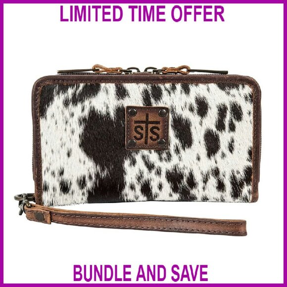 Leather Wristlet Clutch with Removable Strap, Multiple Compartments